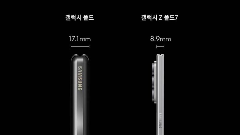 삼성전자에 따르면 갤럭시 Z 폴드7은 역대 폴드 시리즈 중 가장 얇고 가벼운 디자인을 구현했다 / 출처=삼성전자