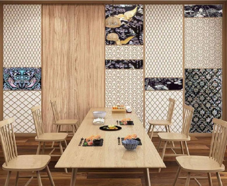 자개장 파츠를 활용해 꾸민 거실 벽면 시안 / 출처=미지음디앤씨