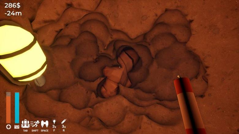 이런 거대한 암석은 다이너마이트를 쓴다. 왼쪽은 직접 설치한 랜턴.