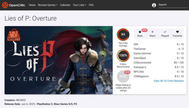 P의 거짓 서곡 오픈크리틱 평점