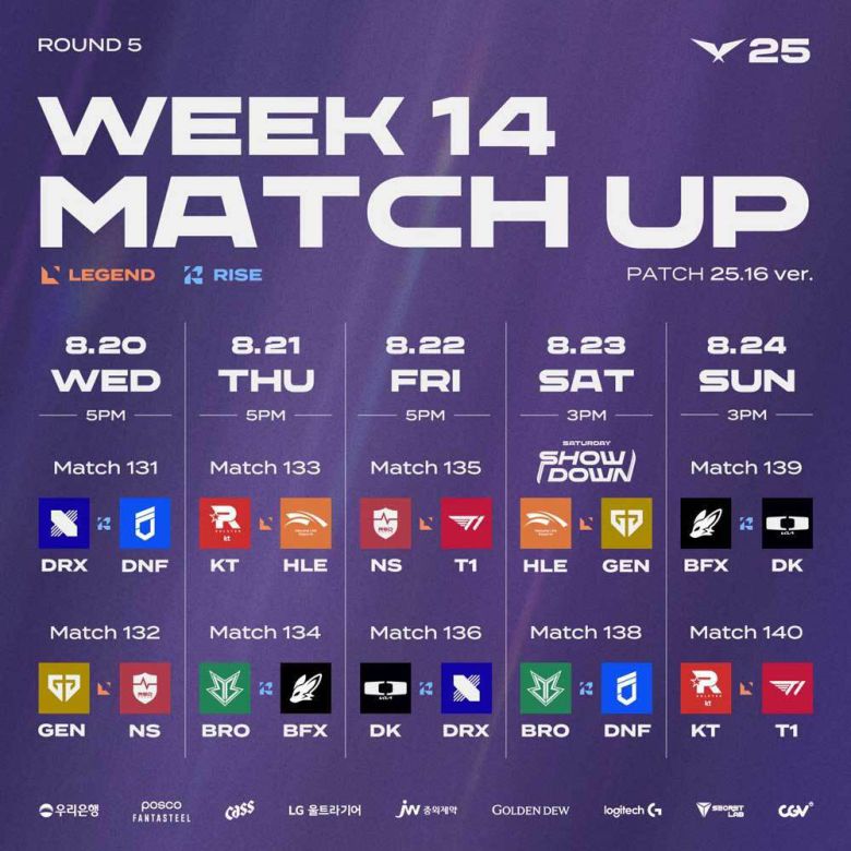 2025 LCK 5라운드 1주 차 대진표