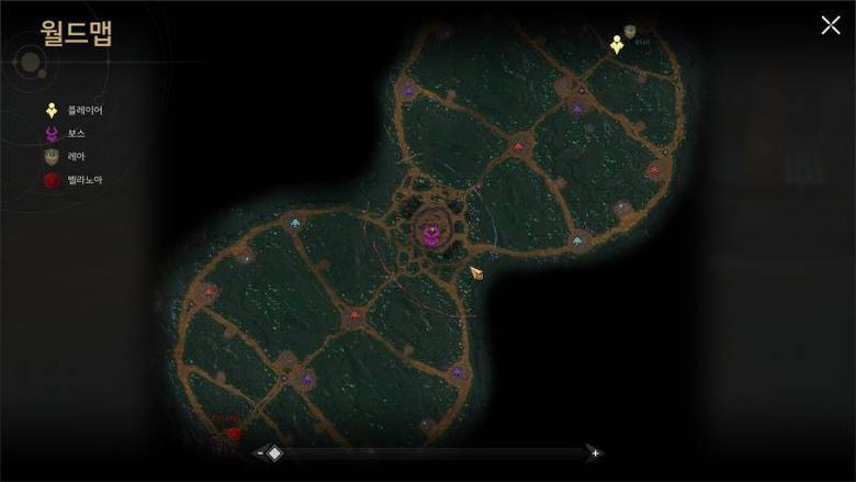 MOBA 장르를 연상시키는 전체 맵