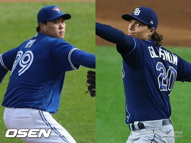 [사진] 토론토 류현진(왼쪽), 탬파베이 글래스노. ⓒGettyimages(무단전재 및 재배포 금지)