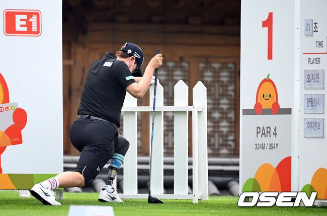 [OSEN=이천, 조은정 기자]아마추어 한정원이 티샷을 준비하고 있다. 2021.05.28 /cej@osen.co.kr