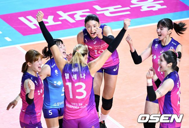 [OSEN=인천, 이대선 기자]2세트 득점에 성공한 흥국생명 선수들이 환호하고 있다. 2022.10.25 /sunday@osen.co.kr