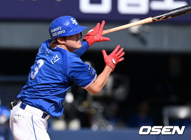 [OSEN=잠실, 지형준 기자]7회초 무사에서 삼성 오선진이 우전안타를 날리고 있다. 2022.05.29 /jpnews@osen.co.kr