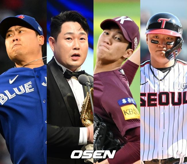 토론토 블루제이스 류현진(왼쪽), 두산 베어스 양의지, 키움 히어로즈 안우진, LG 트윈스 이재원. /OSEN DB