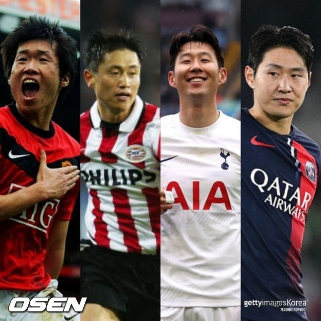 [사진]  (왼쪽부터) 박지성, 이영표, 손흥민, 이강인  ⓒGettyimages(무단전재 및 재배포 금지)