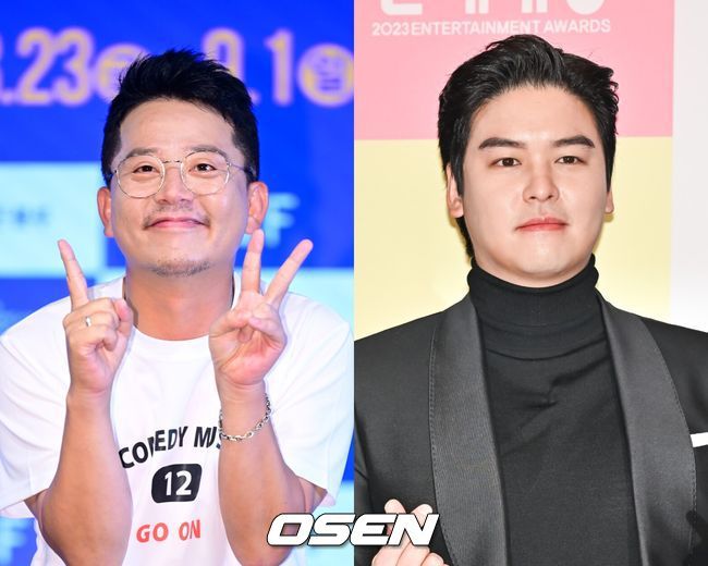 [OSEN=이대선 기자] 28일 오후 서울 용산구 CGV용산아이파크몰에서 영화 '리바운드(감독 장항준)’  VIP시사회가 열렸다.개그맨 김준호와 김지민이 포토타임을 가지고 있다. 2023.04.03 /sunday@osen.co.kr