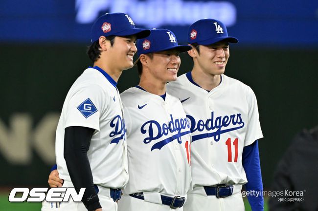 [사진] LA 다저스 오타니 쇼헤이, 야마모토 요시노부, 사사키 로키. ⓒGettyimages(무단전재 및 재배포 금지)