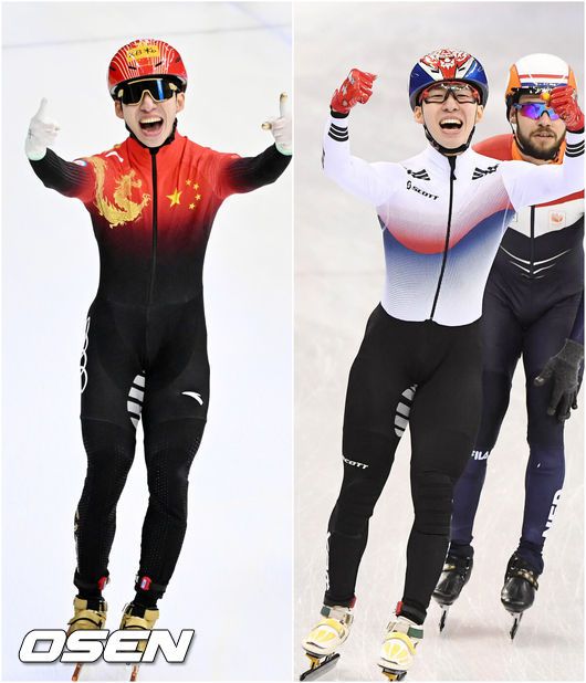 [OSEN=민경훈 기자] 12일 서울 목동 아이스링크에서 '2023 KB금융 국제빙상경기연맹(ISU) 쇼트트랙 세계선수권대회' 본선 경기가 진행됐다.남자 5000m 계주 결승전에서 중국 린샤오쥔(한국명 임효준)이 가장 먼저 결승선을 통과하며 금메달에 환호하고 있다. 과거 2018 평창 올림픽때 태극마크를 달고 남자 1500m에서 금메달을 따고 환호하는 모습이 오버랩 된다. 2023.03.12 / rumi@osen.co.kr