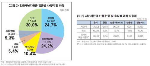 긴급재난지원금 업종별 사용 비중과 음식점 예상 사용액[한국외식업중앙회 제공. 재판매 및 DB 금지]