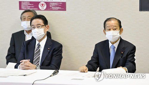 차기 총리는 누구?…표정 굳은 기시다(도쿄 교도=연합뉴스) 차기 일본 총리 후보 중 한명으로 거론되는 기시다 후미오(岸田文雄) 전 외무상(현 자민당 정무조사회장·앞줄 왼쪽)이 1일 오전 도쿄 자민당사에서 열린 회의에서 굳은 표정으로 니카이 도시히로(二階俊博·오른쪽) 당 간사장과 앉아있다.