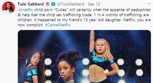 털시 개버드 하원의원, 넷플릭스 '큐티스' 비판 [털시 개버드 하원의원 트위터 캡처·재판매 및 DB 금지]