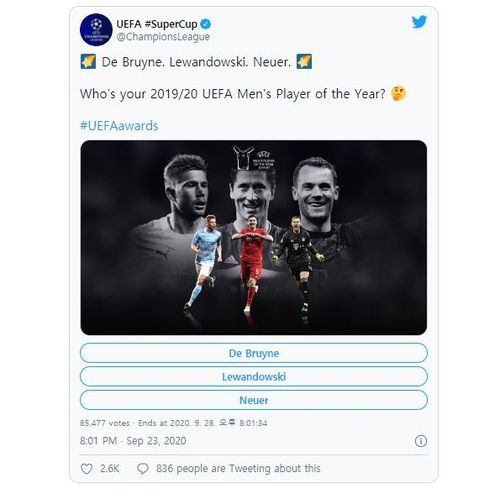 UEFA 올해의 남자 선수 최종 후보.[UEFA 트위터. 재판매 및 DB 금지]