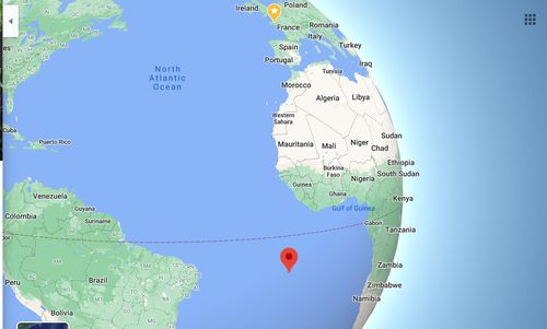 영국이 난민처리센터 구축을 검토 중인 곳으로 알려진 대서양 어센션 섬[구글 지도 캡처]