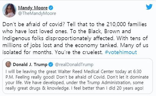 맨디 무어 "트럼프 당신이 제일 잔인"[맨디 무어 트위터 캡처·재판매 및 DB 금지]