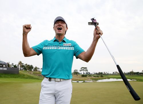 우승 확정 후 환호하는 김태훈. [KPGA 제공. 재판매 및 DB 금지]