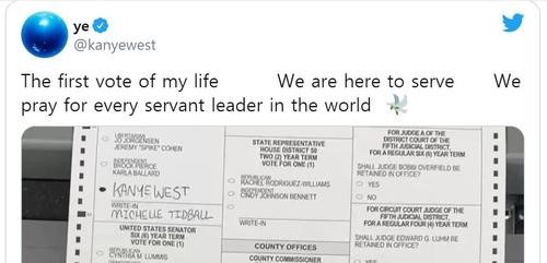 카녜이 웨스트가 트위터에 올린 투표 인증샷[카녜이 웨스트 트위터 캡처·재판매 및 DB 금지]