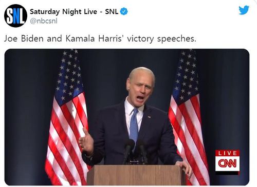 조 바이든 대통령 당선인 역할을 연기한 코미디언 짐 캐리[SNL 트위터 캡처·재판매 및 DB 금지]