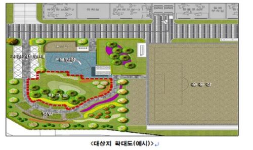 경기도교육청의 신축학교 학교숲 설계 예시. 그림 좌측 하단의 붉은 점선 부분이 학교숲 공간.  [경기도교육청 제공. 재판매 및 DB금지]