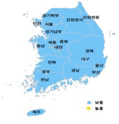 주간예보가 제공되는 19개 권역[국립환경과학원 제공. 재판매 및 DB 금지]
