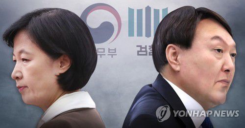 추미애 법무부장관 - 윤석열 검찰총장 (PG)[김민아 제작] 사진합성·일러스트