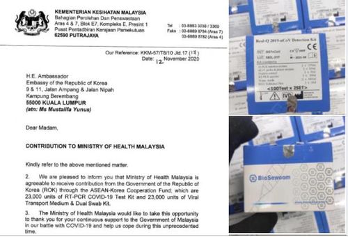 말레이 보건 당국, 한국산 진단키트 수령 후 감사 서한 [주말레이시아 한국대사관 제공]