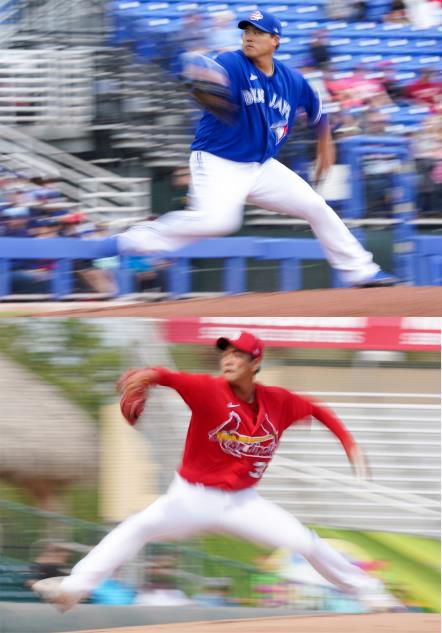 역투하는 류현진(위)과 김광현  김도훈 기자