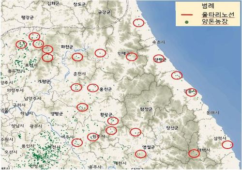 양돈 단지 및 마을 단위 울타리 전환 설치(안)[강원도 제공.재판매 및 DB 금지]