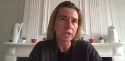 강연하는 모게리니 전 대표[베를린자유대 제공=연합뉴스]