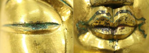 먹으로 그린 눈매·눈(왼쪽)과 먹으로 그린 수염과 입술에 남은 붉은 안료[국립문화재연구소 제공. 재판매 및 DB 금지]