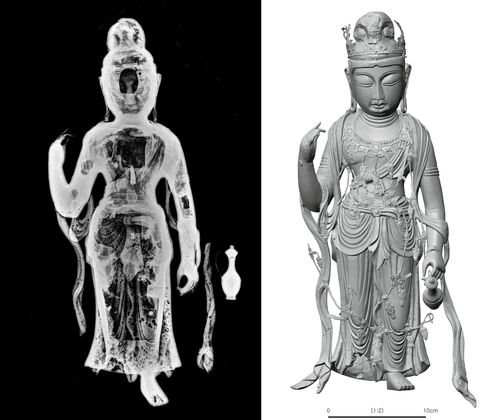 엑스레이 투과 이미지(왼쪽)와 3차원 스캔 이미지[국립문화재연구소 제공. 재판매 및 DB 금지]