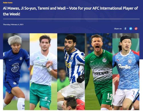 AFC '이주의 국제선수' 후보에 오른 지소연(맨 왼쪽)과 이재성(맨 오른쪽).[AFC 홈페이지 캡처. 재판매 및 DB 금지]