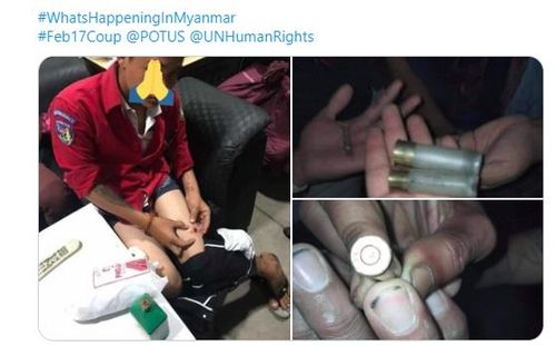 17일 밤 만달레이 철도 노동자 거주지 급습 부상자와 탄피[트위터 @imcbbae·재판매 및 DB 금지]