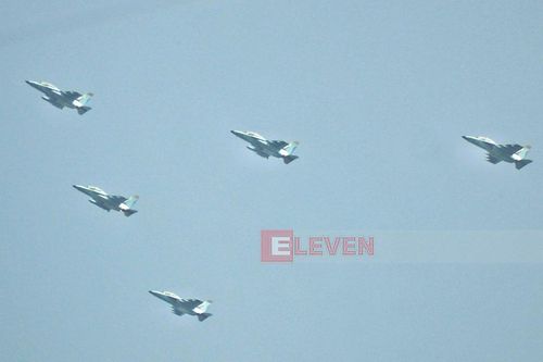 만달레이 상공에서 비행 중인 군 제트기. 2021.3.4[미얀마 일레븐 트위터 캡처. 재판매 및 DB 금지]