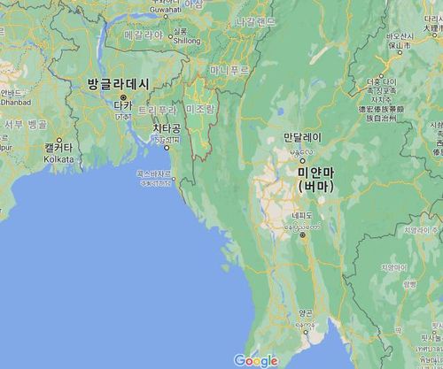 미얀마와 국경이 붙은 인도 미조람주[구글맵]