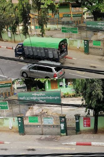 경찰 차량이 도착한 뒤 조화가 사라진 모습. [트위터 캡처. 재판매 및 DB 금지]