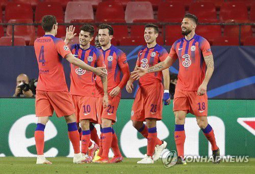기뻐하는 첼시 선수들[AP=연합뉴스]