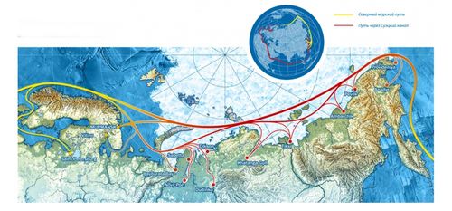 러시아 북극해 항로를 표시한 모습.[러시아 국영 원자력기업인 로사톰(Rosatom)의 계열사인 아톰플롯(Atomflot) 홈페이지 캡처. 재배포 및 DB화 금지]