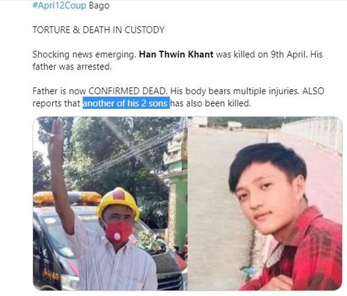 "한 뜨윈 칸, 아버지, 다른 형제 모두 목숨 잃어"[트위터 @EaindrayMoe6·재판매 및 DB 금지]