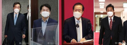 더불어민주당 이낙연 전 대표(왼쪽부터), 국민의당 안철수 대표, 무소속 홍준표 의원, 오세훈 서울시장. [연합뉴스 자료사진]