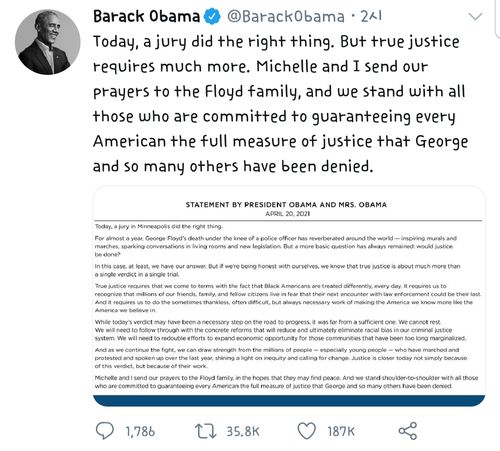 [버락 오바마 전 대통령 트위터 캡처. 재판매 및 DB 금지]