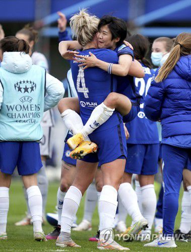 승리 기뻐하는 지소연[AP=연합뉴스]