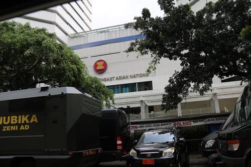 4월24일 특별정상회의 당시 경비가 삼엄했던 아세안 사무국 [자카르타=연합뉴스]