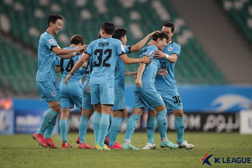 안용우의 골에 기뻐하는 대구 선수들[한국프로축구연맹 제공. 재판매 및 DB 금지]
