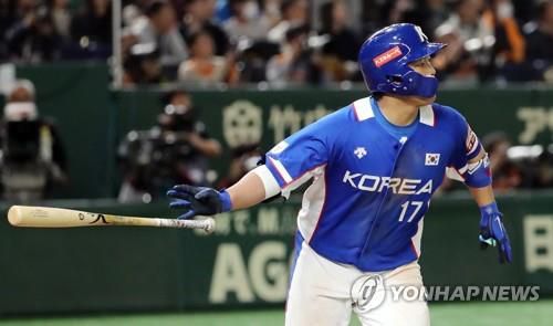 2019 프리미어12 일본전에서 2타점 적시타 친 강백호[연합뉴스 자료사진]