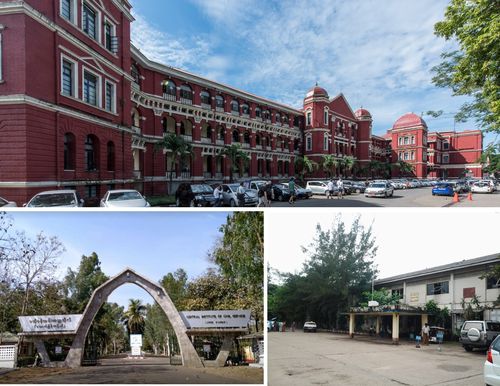 양곤에서 코로나19를 치료할 수 있는 세 병원, 가운데 양곤 국립병원, 왼쪽은 파웅지 국립병원, 오른쪽이 노스오깔라빠 국립병원.  [SNS 캡처]