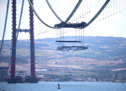 세계 최장 현수교 터키 차나칼레대교 상판 설치 작업[DL이앤씨 제공, 재판매 및 DB 금지]