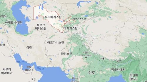 우즈베키스탄과 아프가니스탄이 포함된 지도.[구글 캡처. 재판매 및 DB 금지]